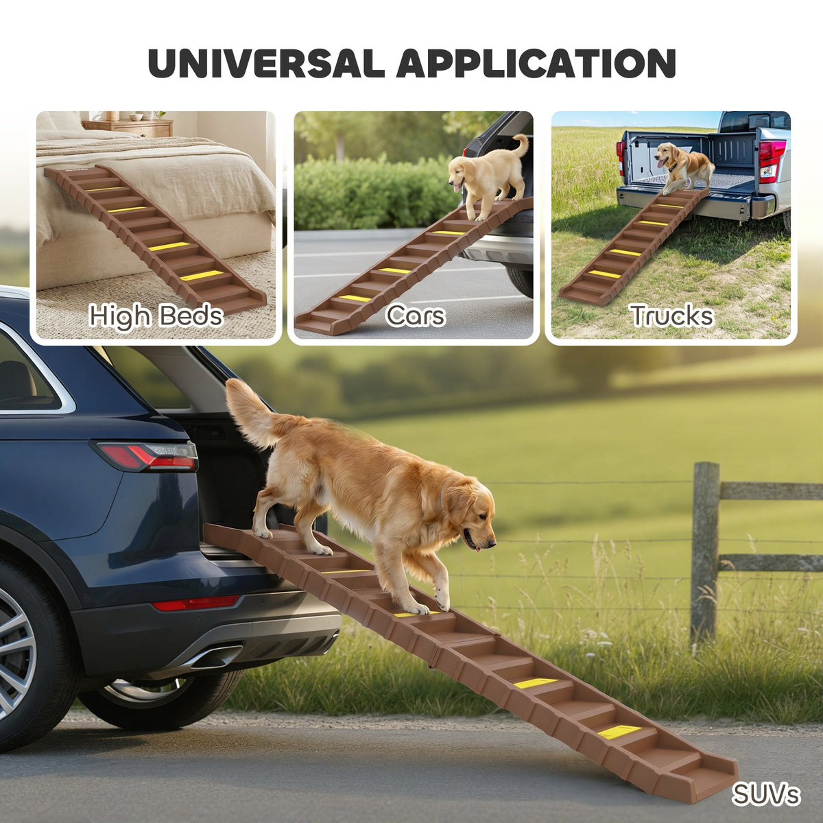 PawNora Foldable Dog Car Ramp – 10-Step Non-Slip Pet Ramp for Cars &amp; Beds