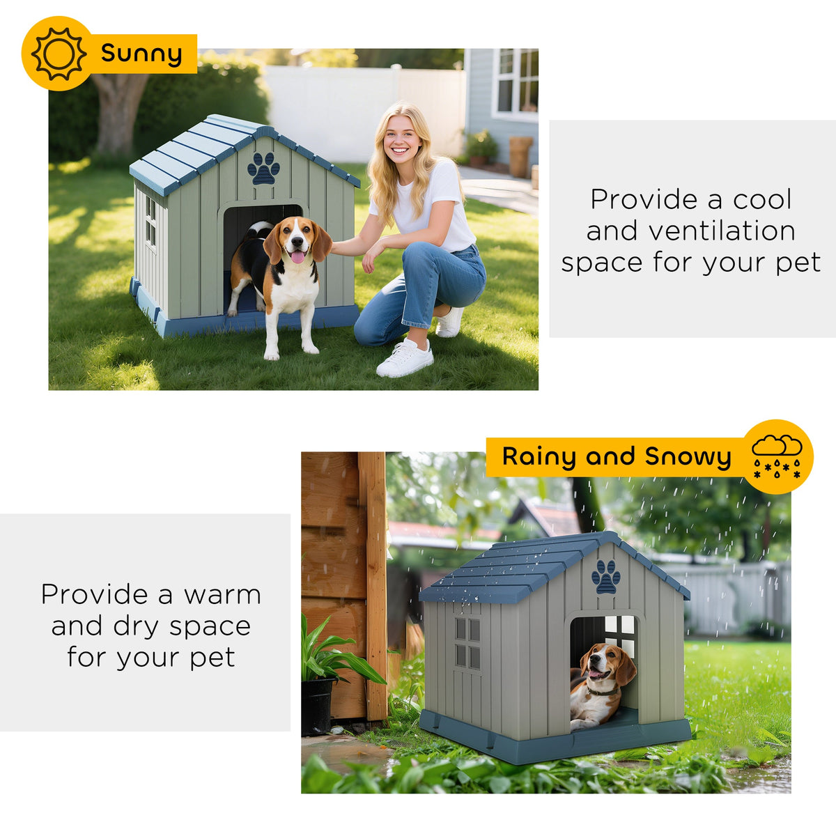 All-Weather Cabin-Style Outdoor Dog House with Ventilation Grey