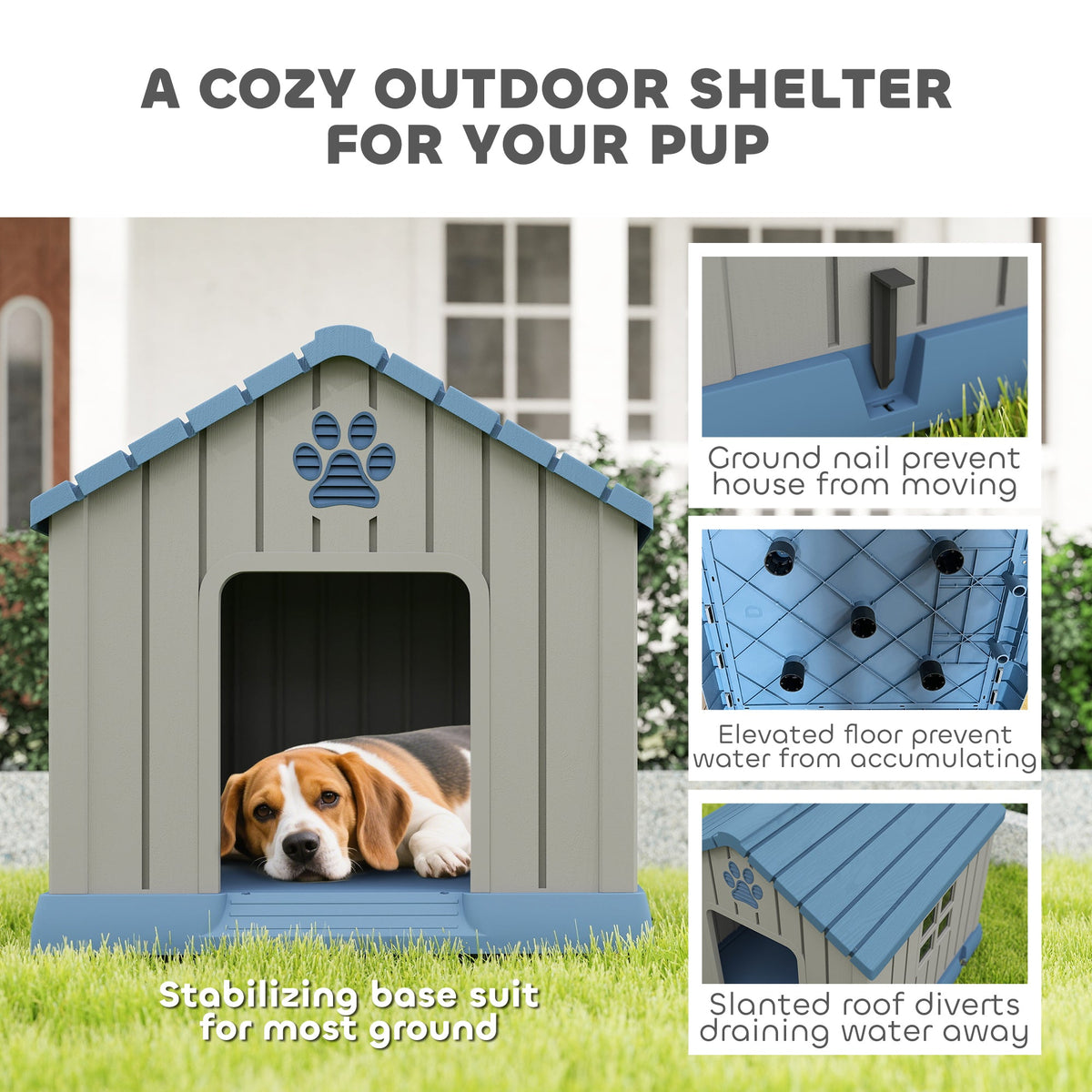 All-Weather Cabin-Style Outdoor Dog House with Ventilation Grey