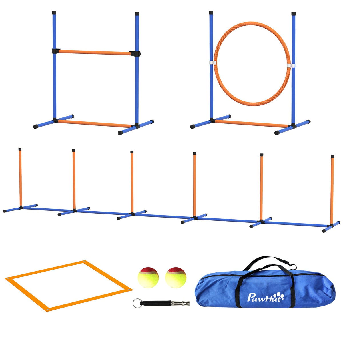 PawNora Dog Agility Training Set – Weave Poles, Hurdle, Jumping Ring &amp; Pause Box
