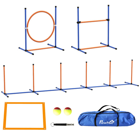PawNora Dog Agility Training Set – Weave Poles, Hurdle, Jumping Ring &amp; Pause Box