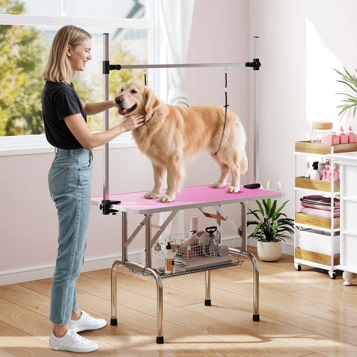 PawNora Adjustable Dog Grooming Table – Non-Slip Surface with Storage Tray