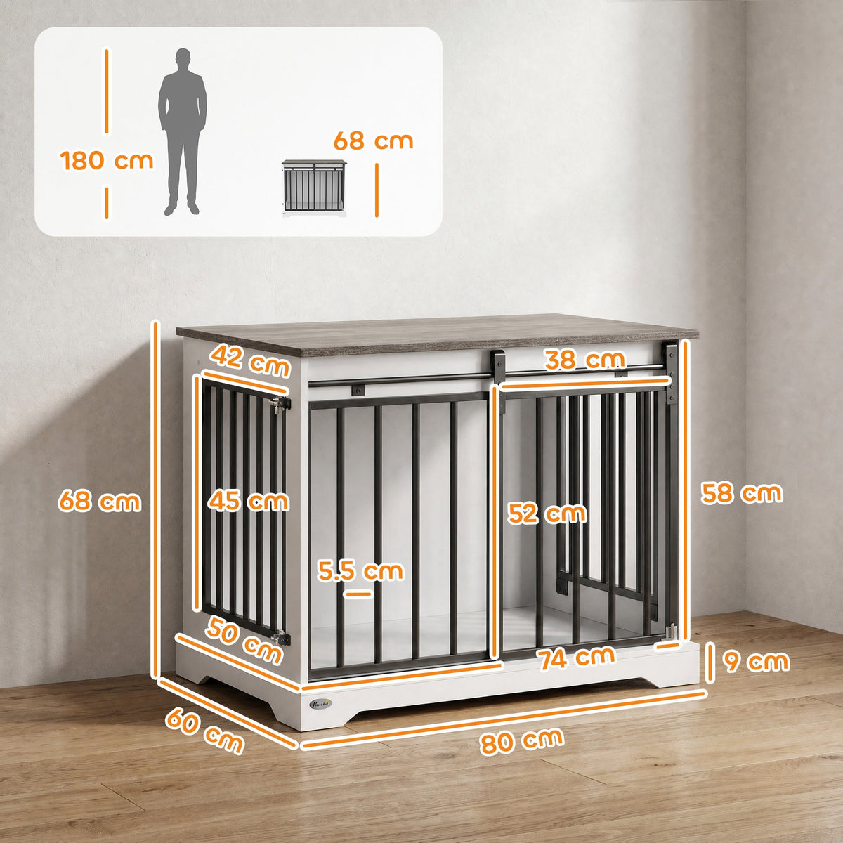 PawNora Medium Dog Crate Furniture – Sliding Barn Door KennelKennels & Crate