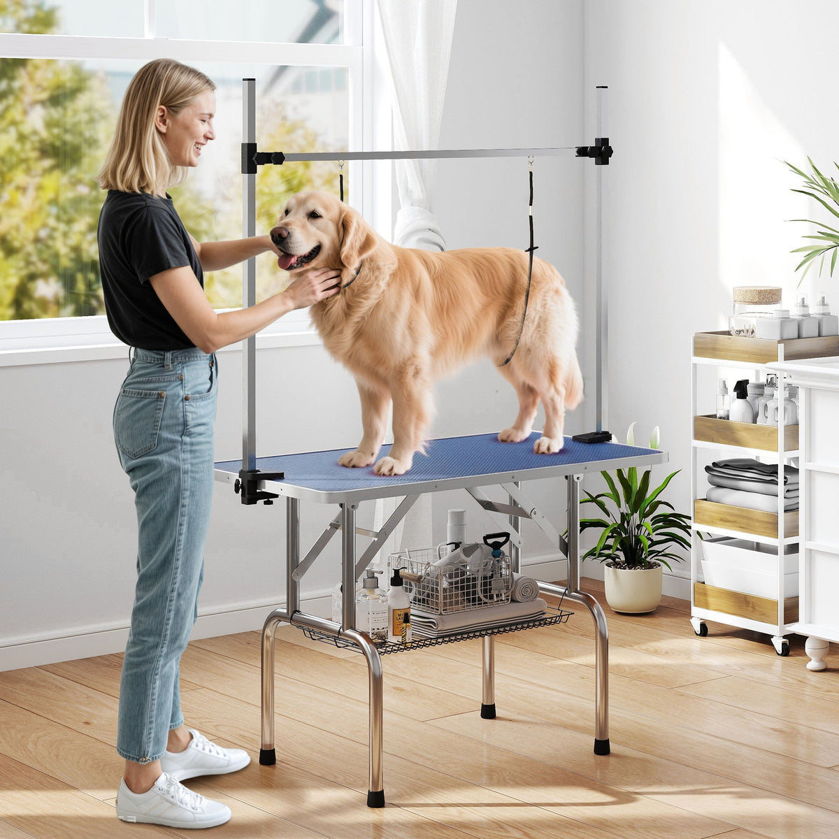 PawNora Professional Pet Grooming Table – Height Adjustable with Storage Shelf