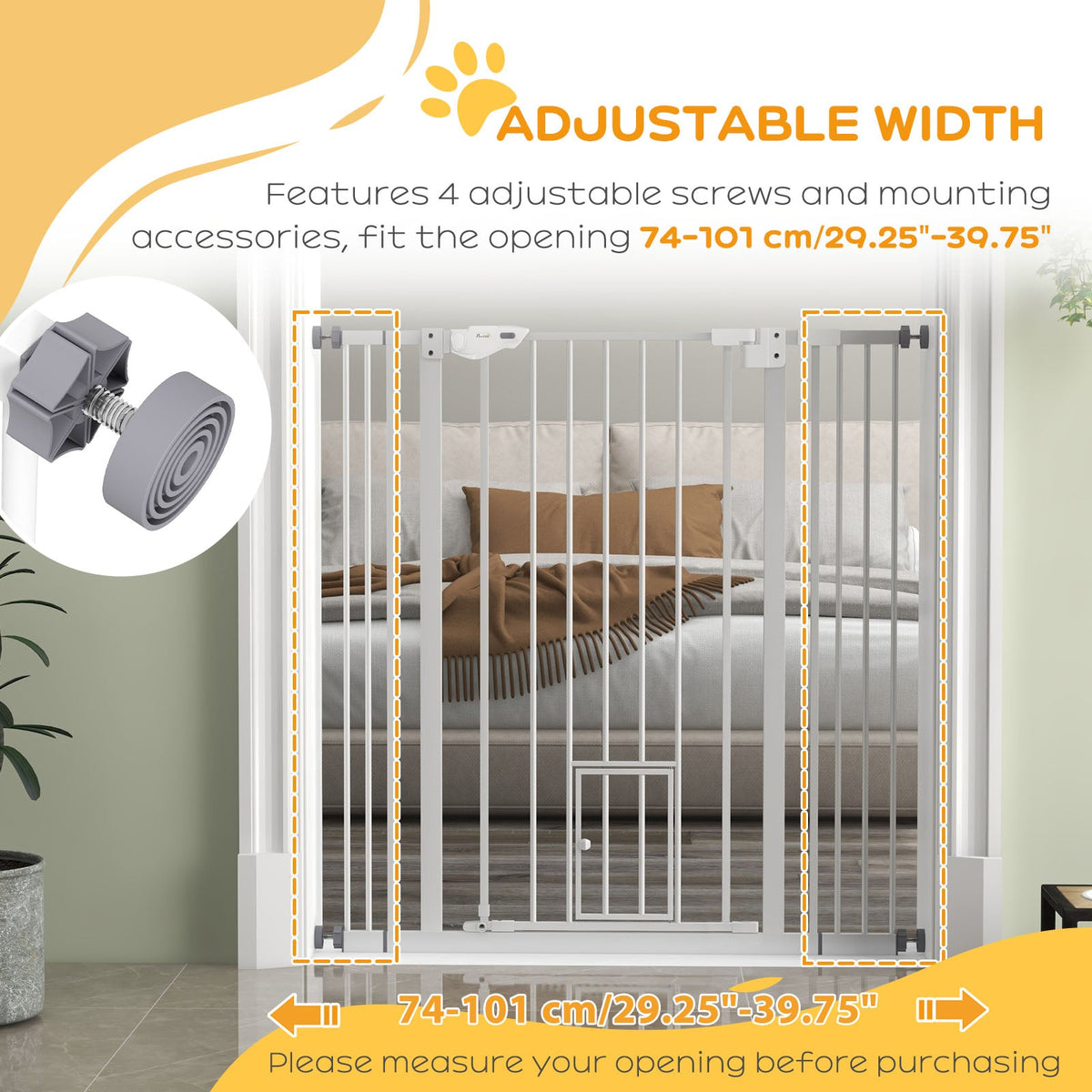PawNora Steel Pet Gate – Auto-Close Dog Gate with Small Pet Door