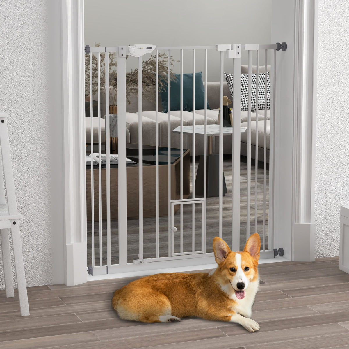 PawNora Steel Pet Gate – Auto-Close Dog Gate with Small Pet Door