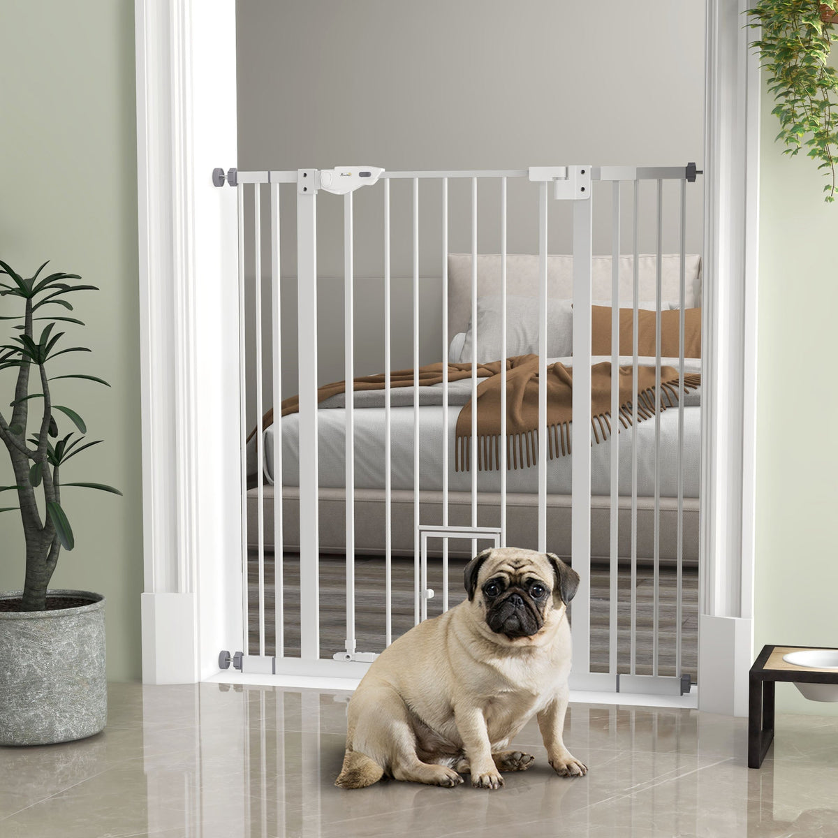 PawNora Steel Pet Gate – Auto-Close Dog Gate with Small Pet Door