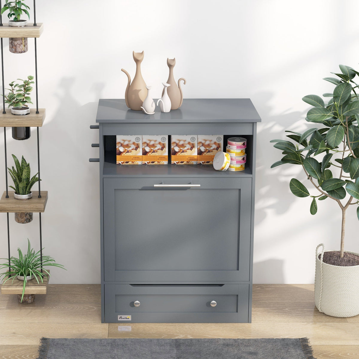 PawNora Pet Feeding Station – Pull-Out Bowl Drawer &amp; Storage Cabinet