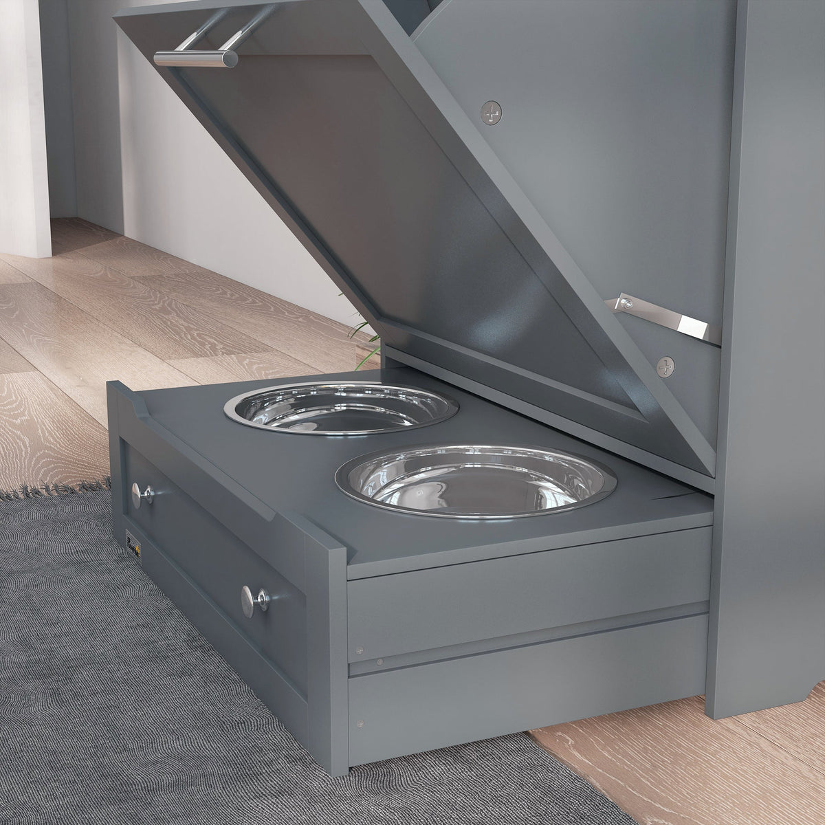 PawNora Pet Feeding Station – Pull-Out Bowl Drawer &amp; Storage Cabinet