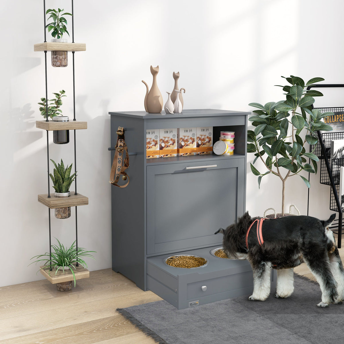 PawNora Pet Feeding Station – Pull-Out Bowl Drawer &amp; Storage Cabinet