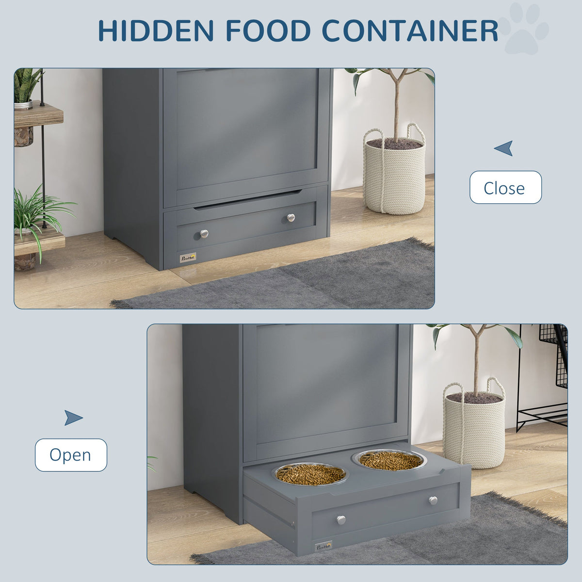 PawNora Pet Feeding Station – Pull-Out Bowl Drawer &amp; Storage Cabinet