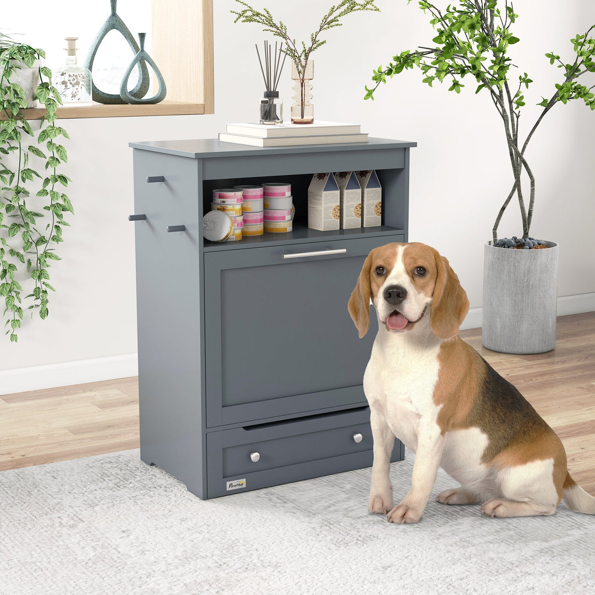 PawNora Pet Feeding Station – Pull-Out Bowl Drawer &amp; Storage Cabinet