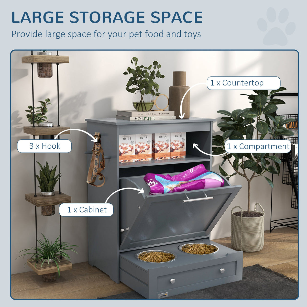 PawNora Pet Feeding Station – Pull-Out Bowl Drawer &amp; Storage Cabinet