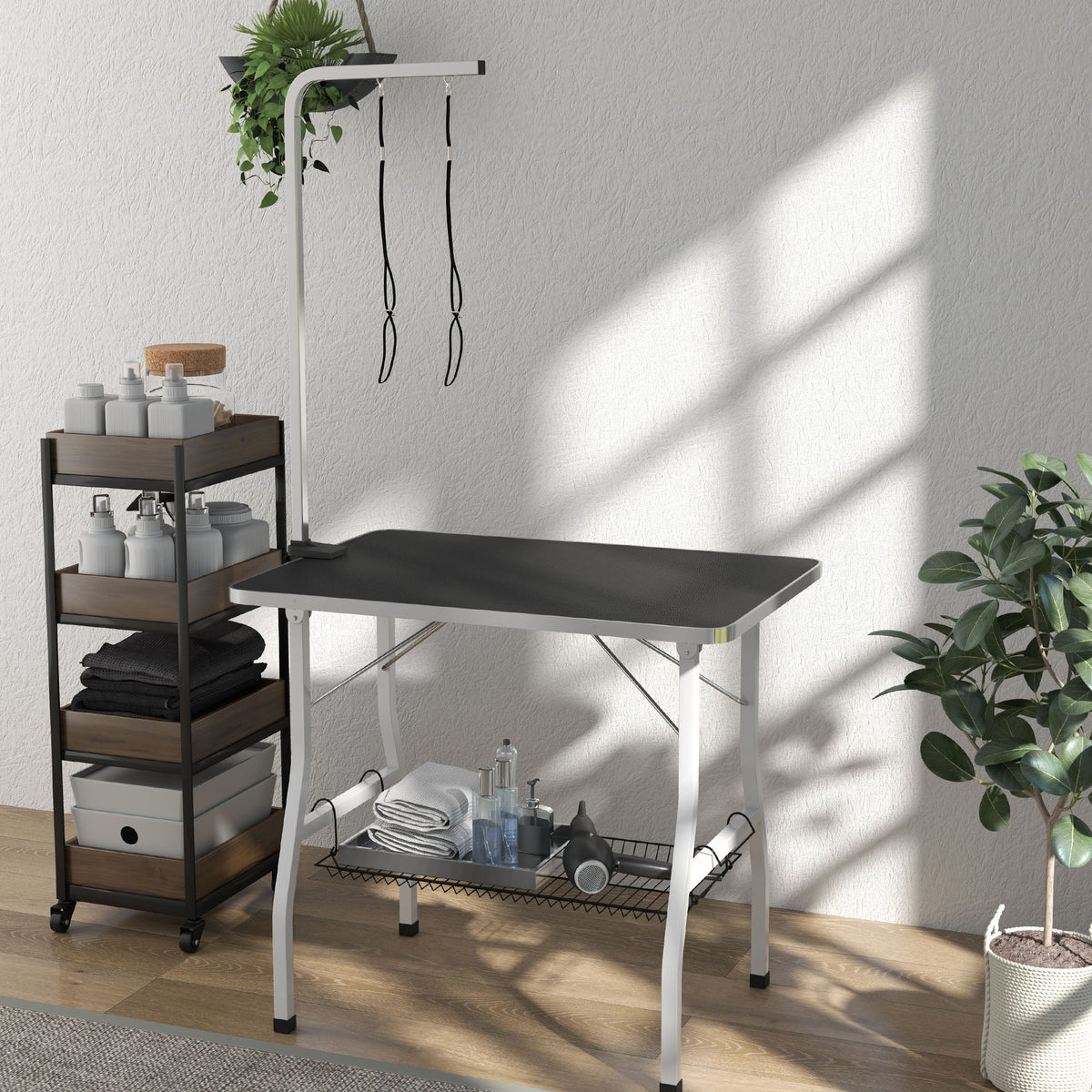 PawNora Adjustable Dog Grooming Table – Foldable with Storage Shelves