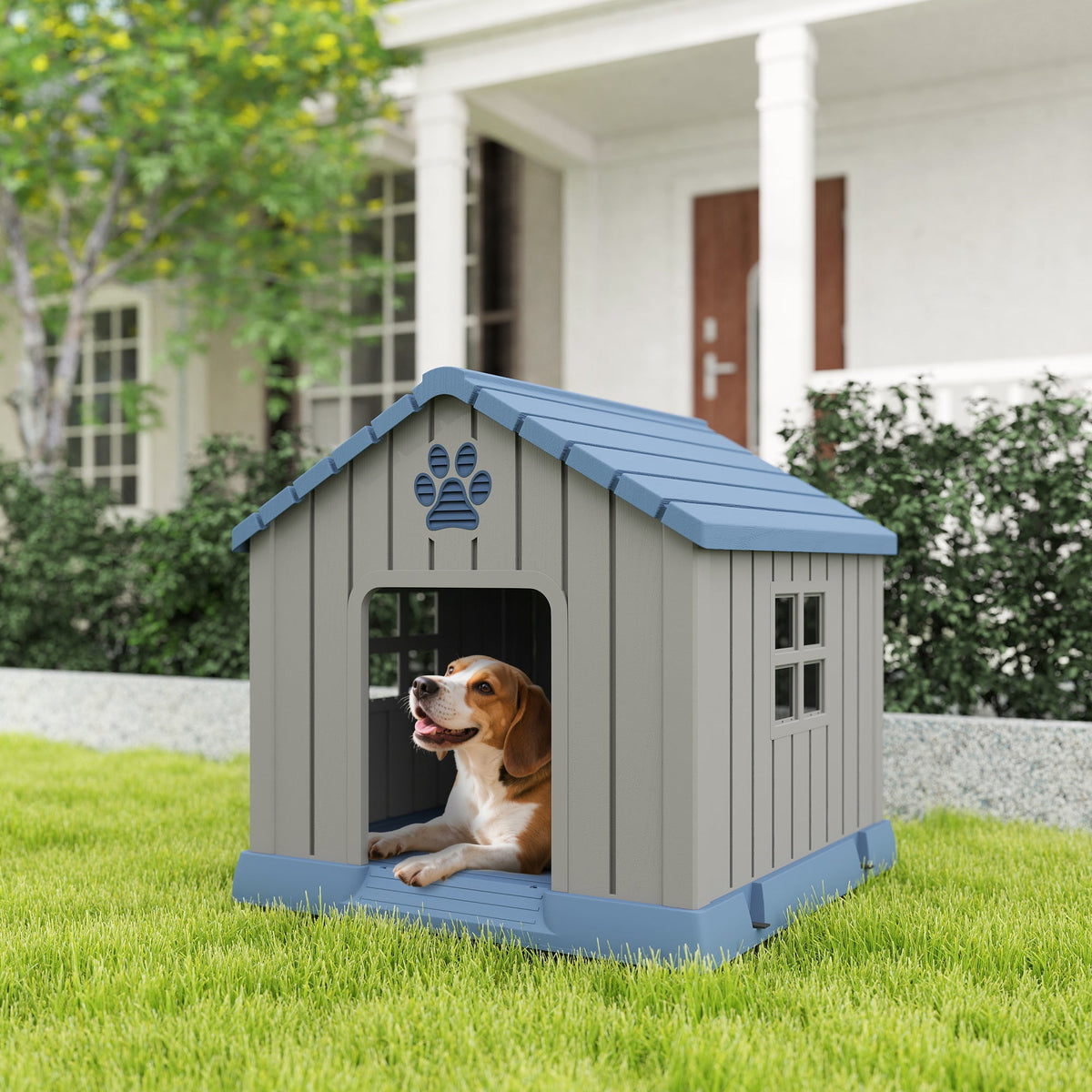 All-Weather Cabin-Style Outdoor Dog House with Ventilation Grey