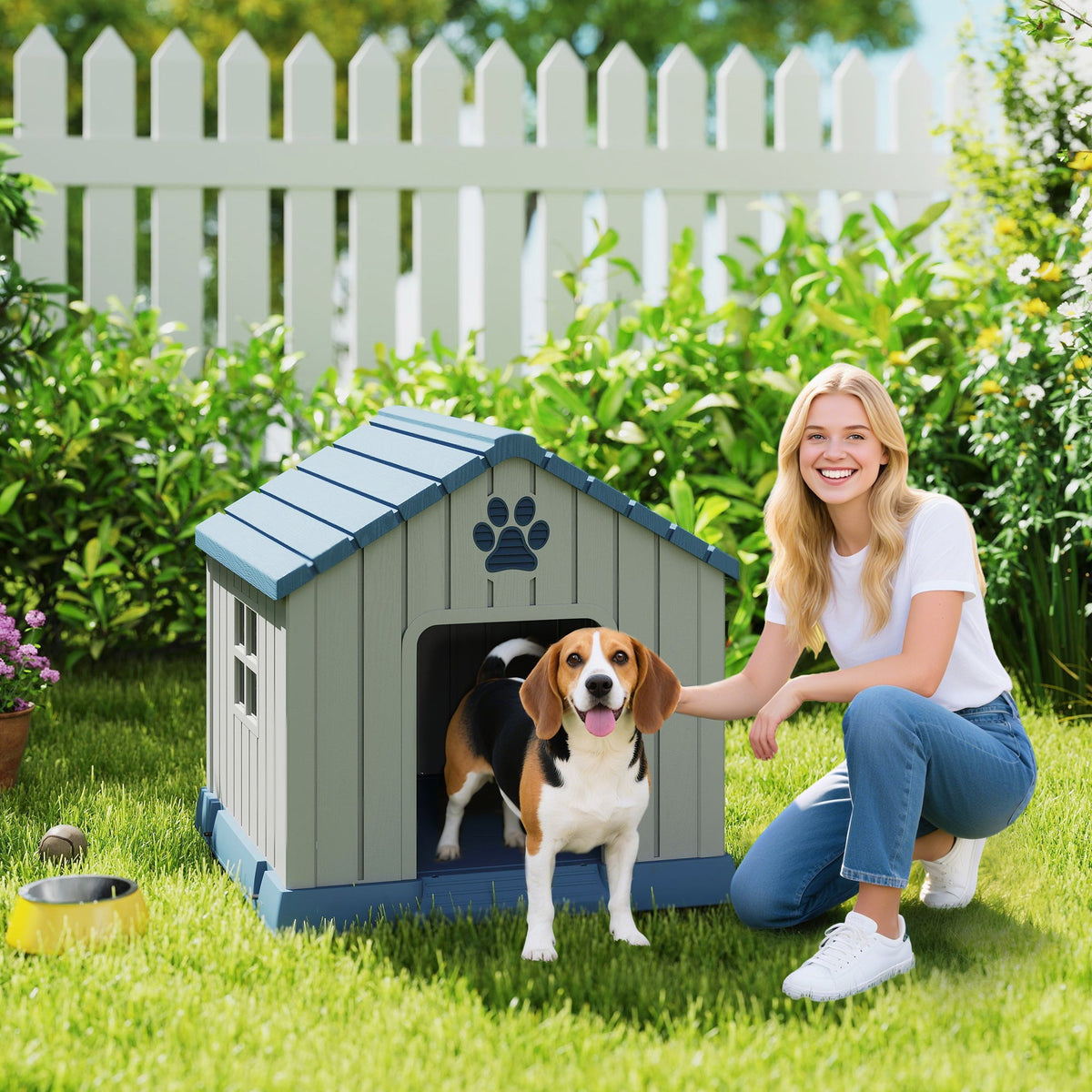 All-Weather Cabin-Style Outdoor Dog House with Ventilation Grey