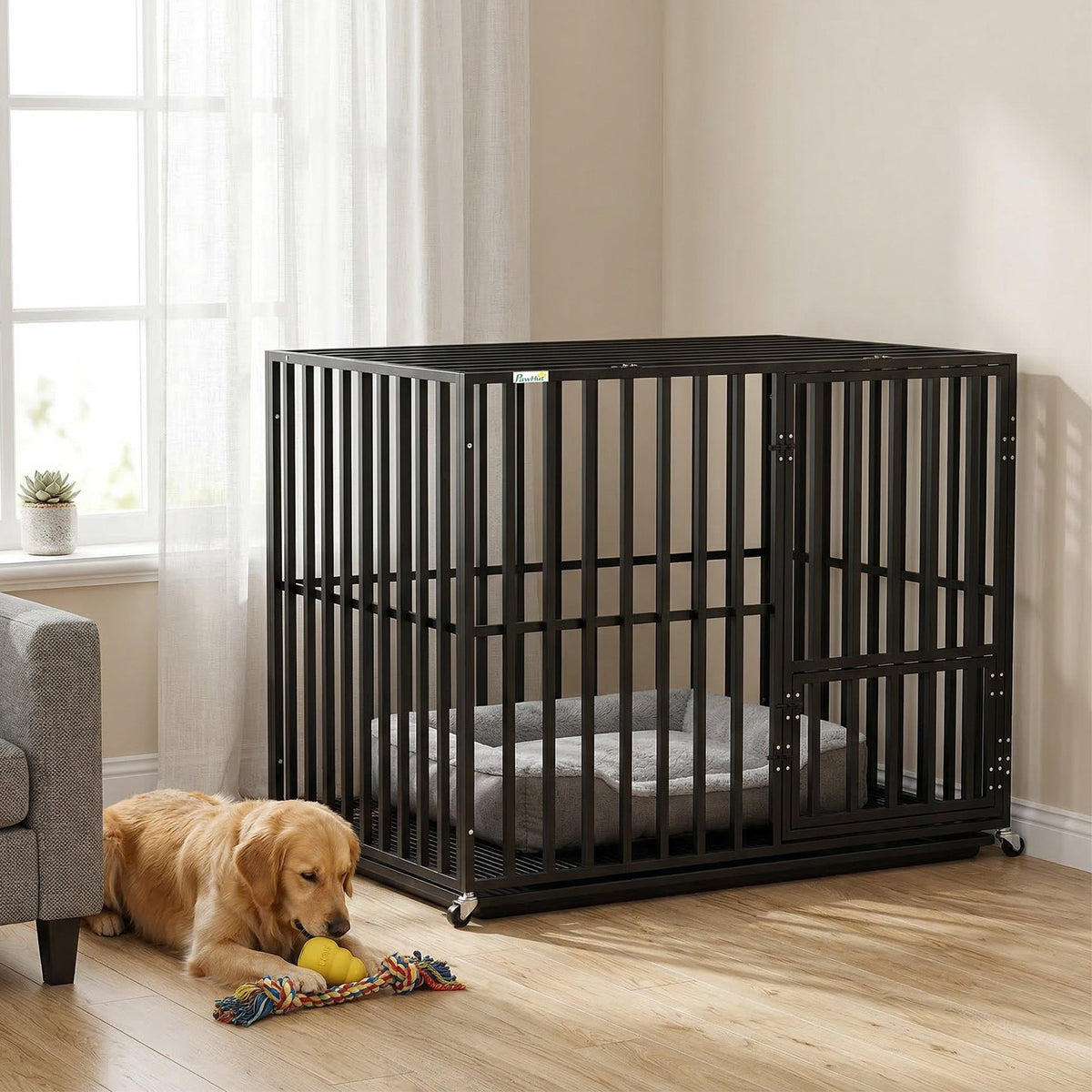 PawNora Heavy-Duty Dog Crate – Reinforced Steel Kennel with Wheels