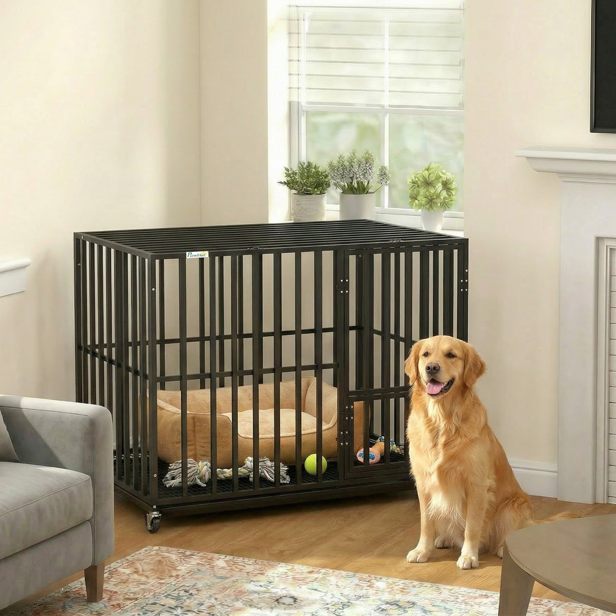 PawNora Heavy-Duty Dog Crate – Reinforced Steel Kennel with Wheels