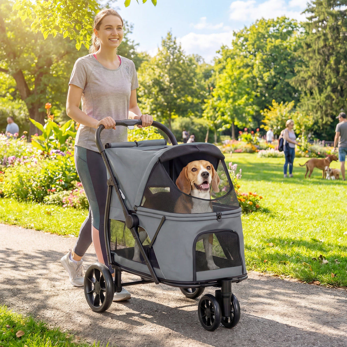 PawNora Foldable Dog Stroller – All-Terrain Pet Pram with Spacious Cabin