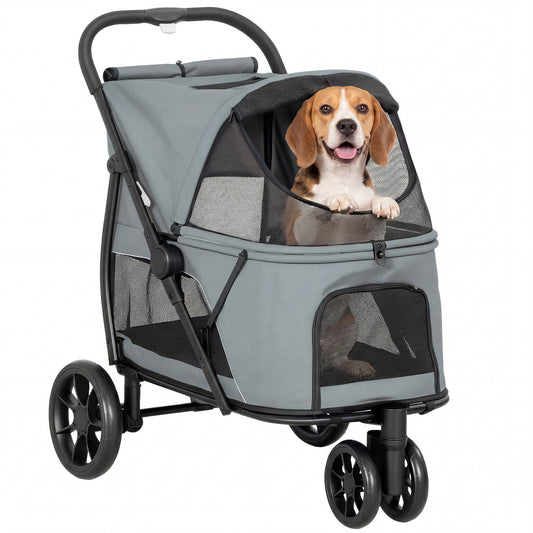PawNora Foldable Dog Stroller – All-Terrain Pet Pram with Spacious Cabin