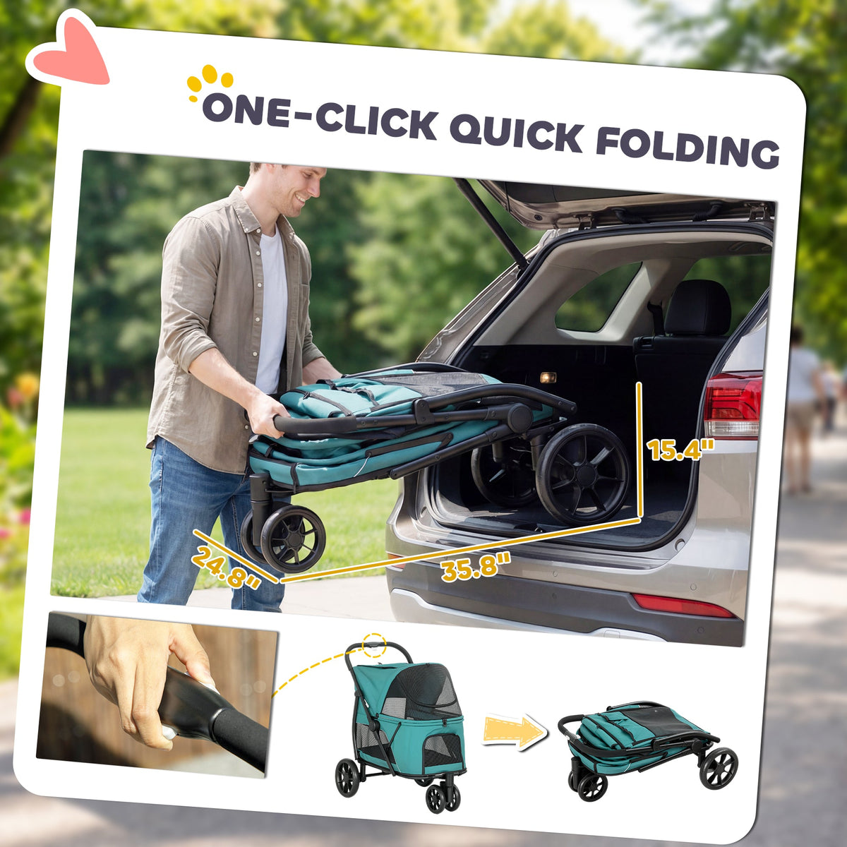 PawNora Foldable Dog Stroller – All-Terrain Pet Pram