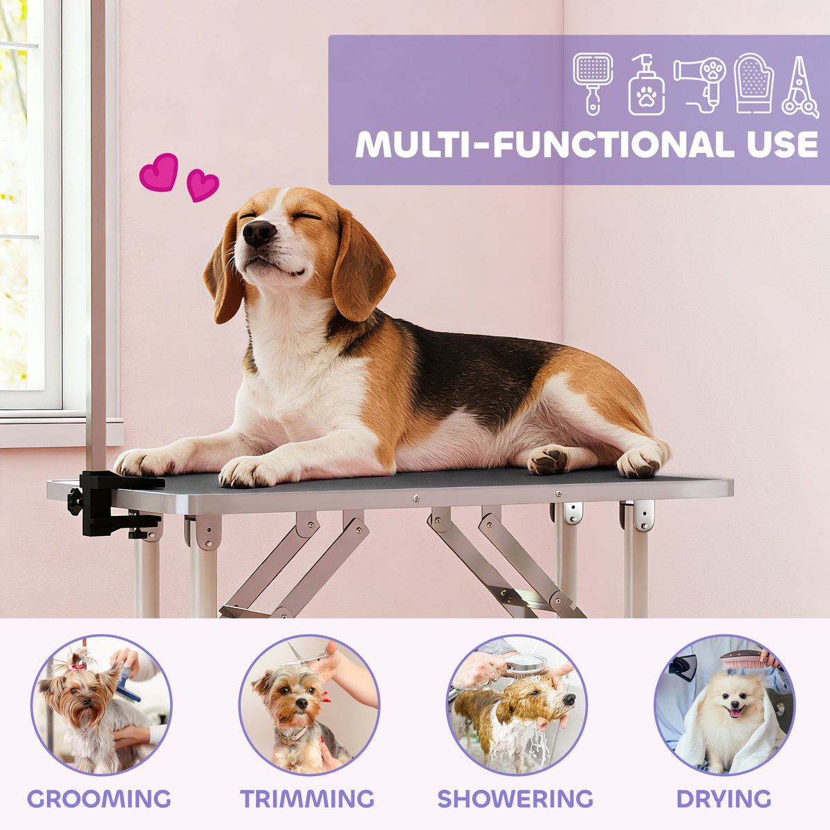 PawNora Foldable Pet Grooming Table – Adjustable Height with Non-Slip Surface