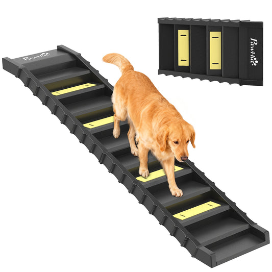 PawNora Foldable Dog Car Ramp – 10-Step Non-Slip Pet Ramp for Cars &amp; Beds
