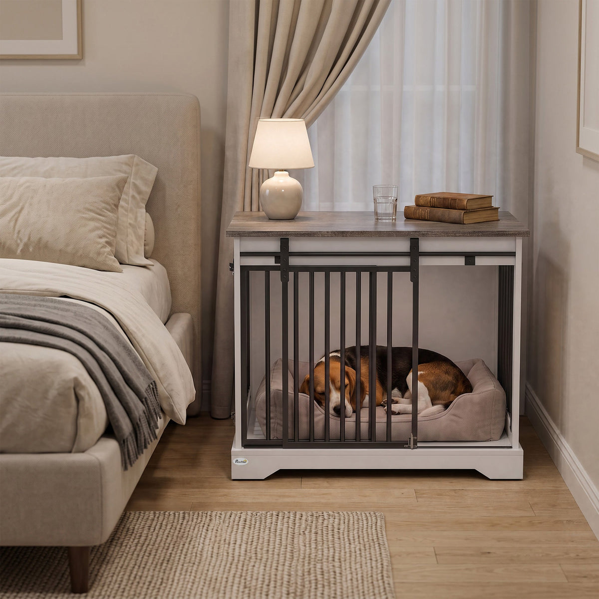 PawNora Medium Dog Crate Furniture – Sliding Barn Door KennelKennels & Crate