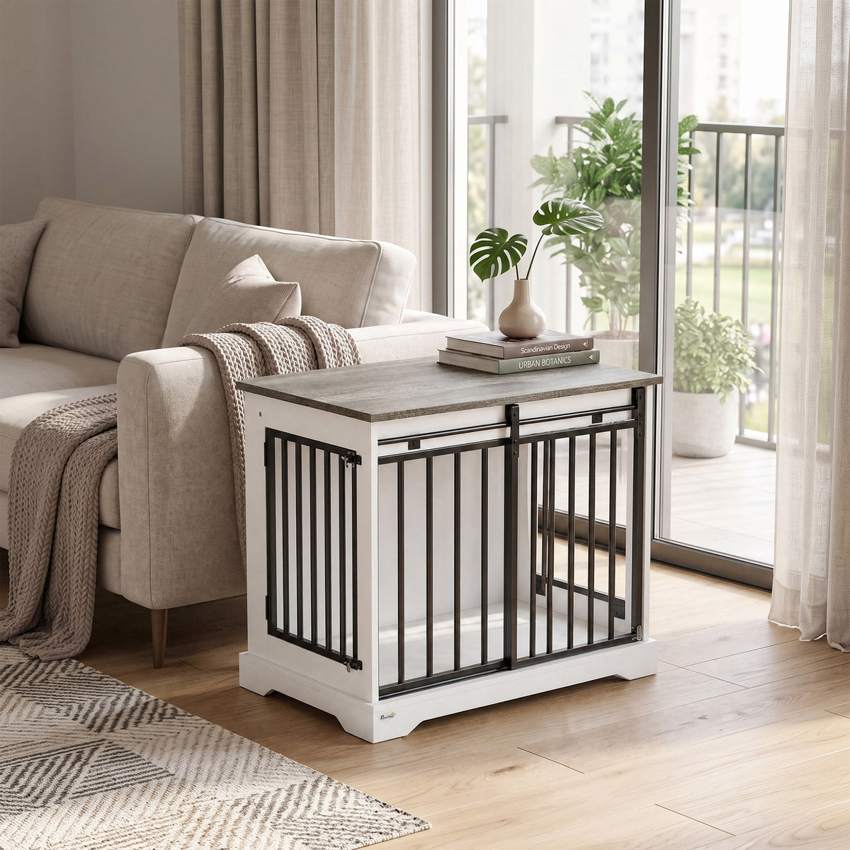 PawNora Medium Dog Crate Furniture – Sliding Barn Door KennelKennels & Crate