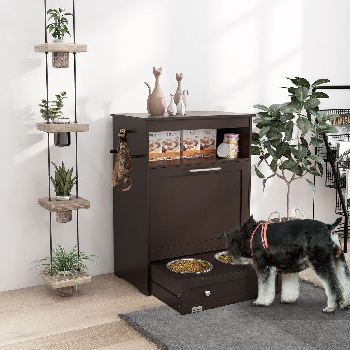 PawNora Pet Feeding Station – Pull-Out Bowl Drawer &amp; Storage Cabinet
