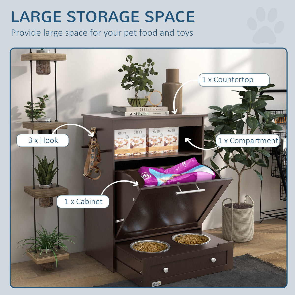 PawNora Pet Feeding Station – Pull-Out Bowl Drawer &amp; Storage Cabinet