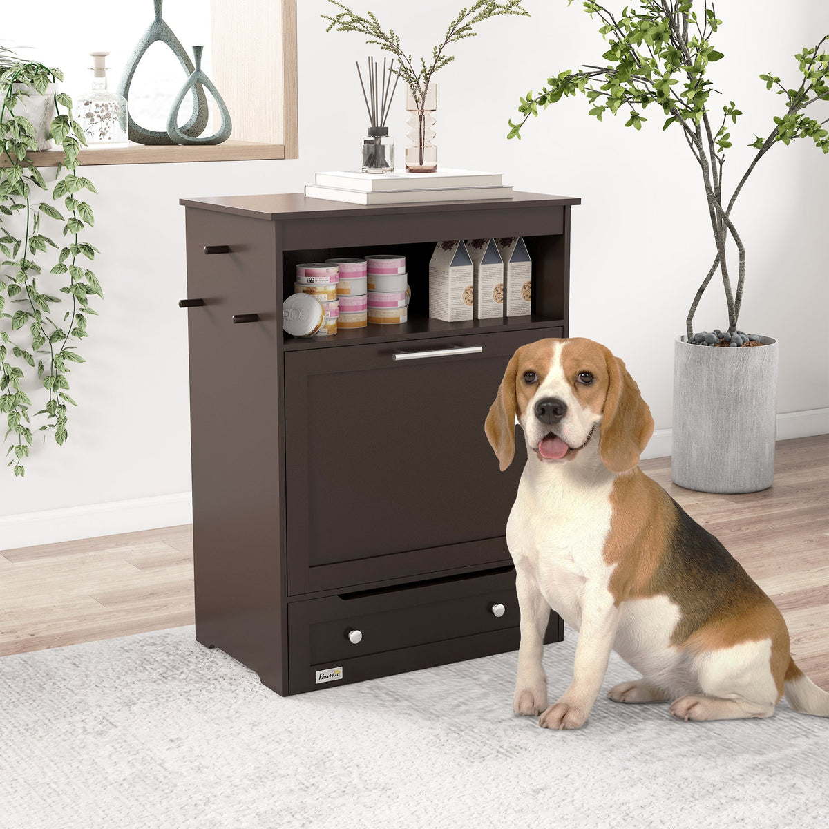 PawNora Pet Feeding Station – Pull-Out Bowl Drawer &amp; Storage Cabinet