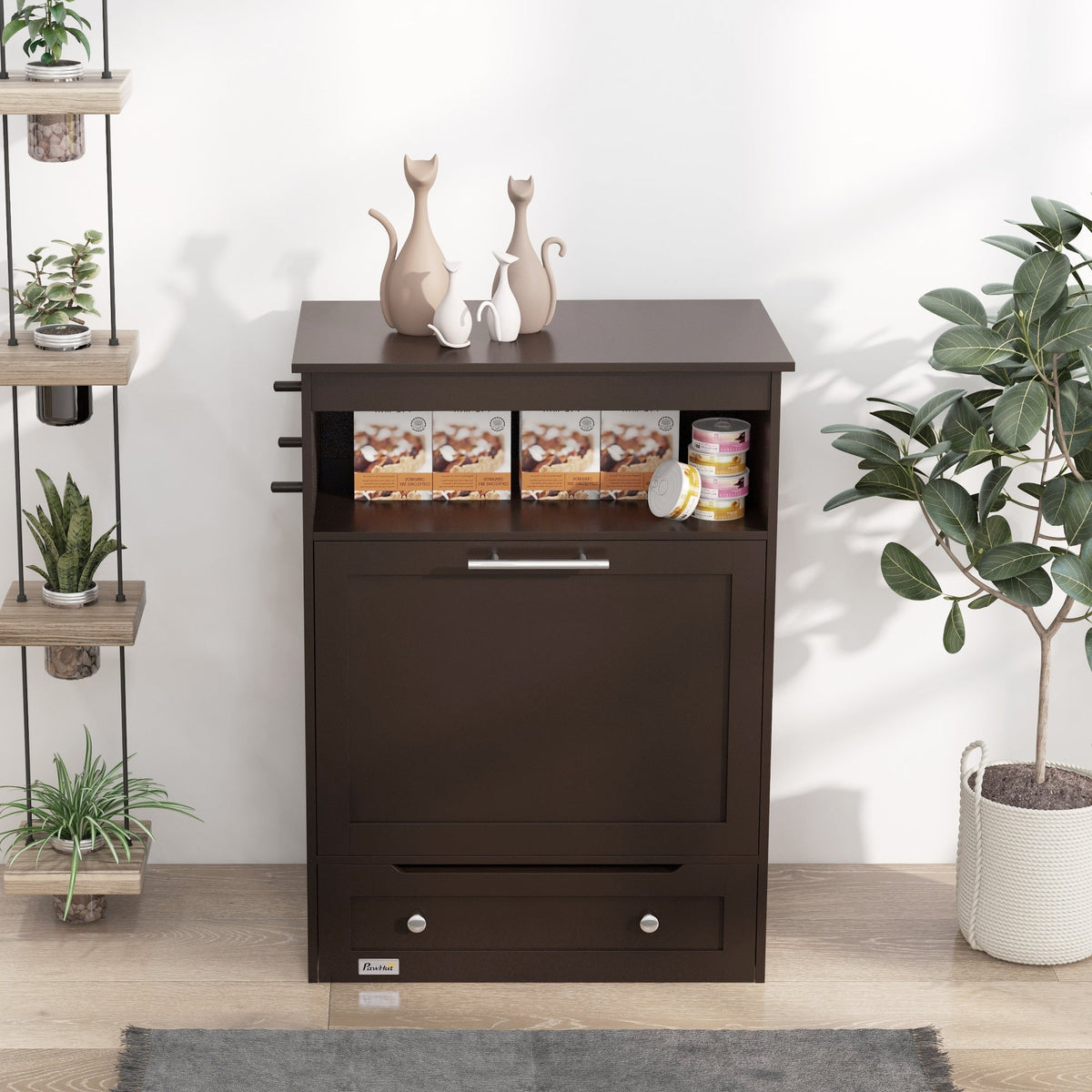 PawNora Pet Feeding Station – Pull-Out Bowl Drawer &amp; Storage Cabinet