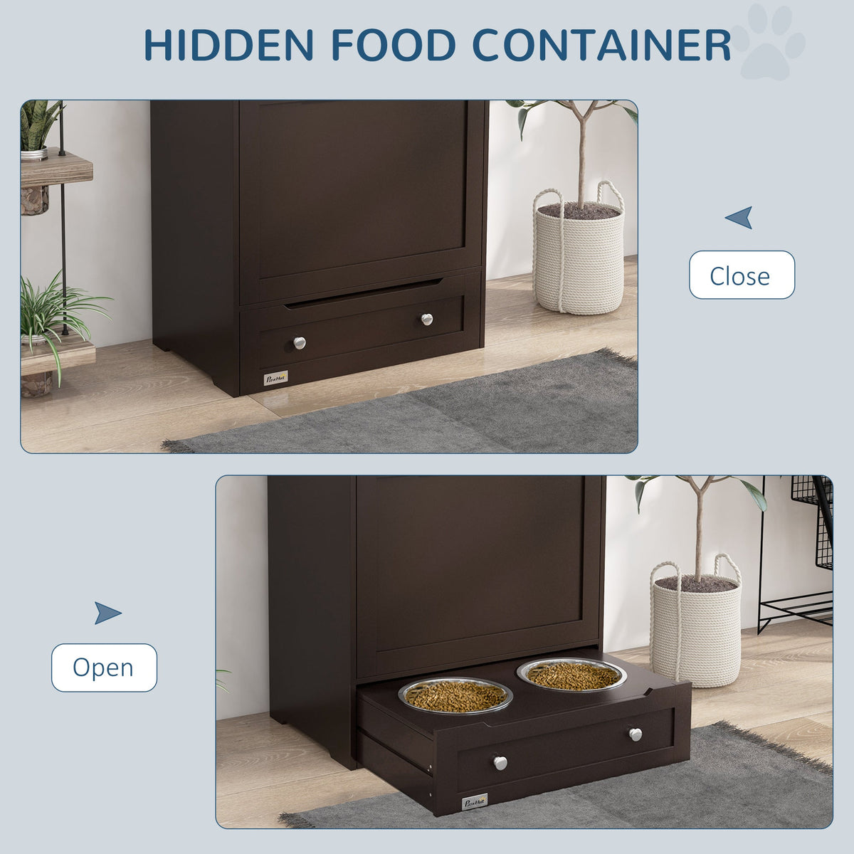 PawNora Pet Feeding Station – Pull-Out Bowl Drawer &amp; Storage Cabinet