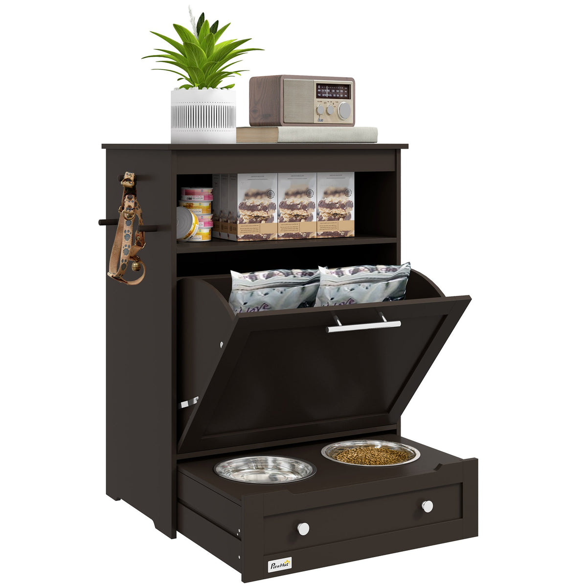 PawNora Pet Feeding Station – Pull-Out Bowl Drawer &amp; Storage Cabinet