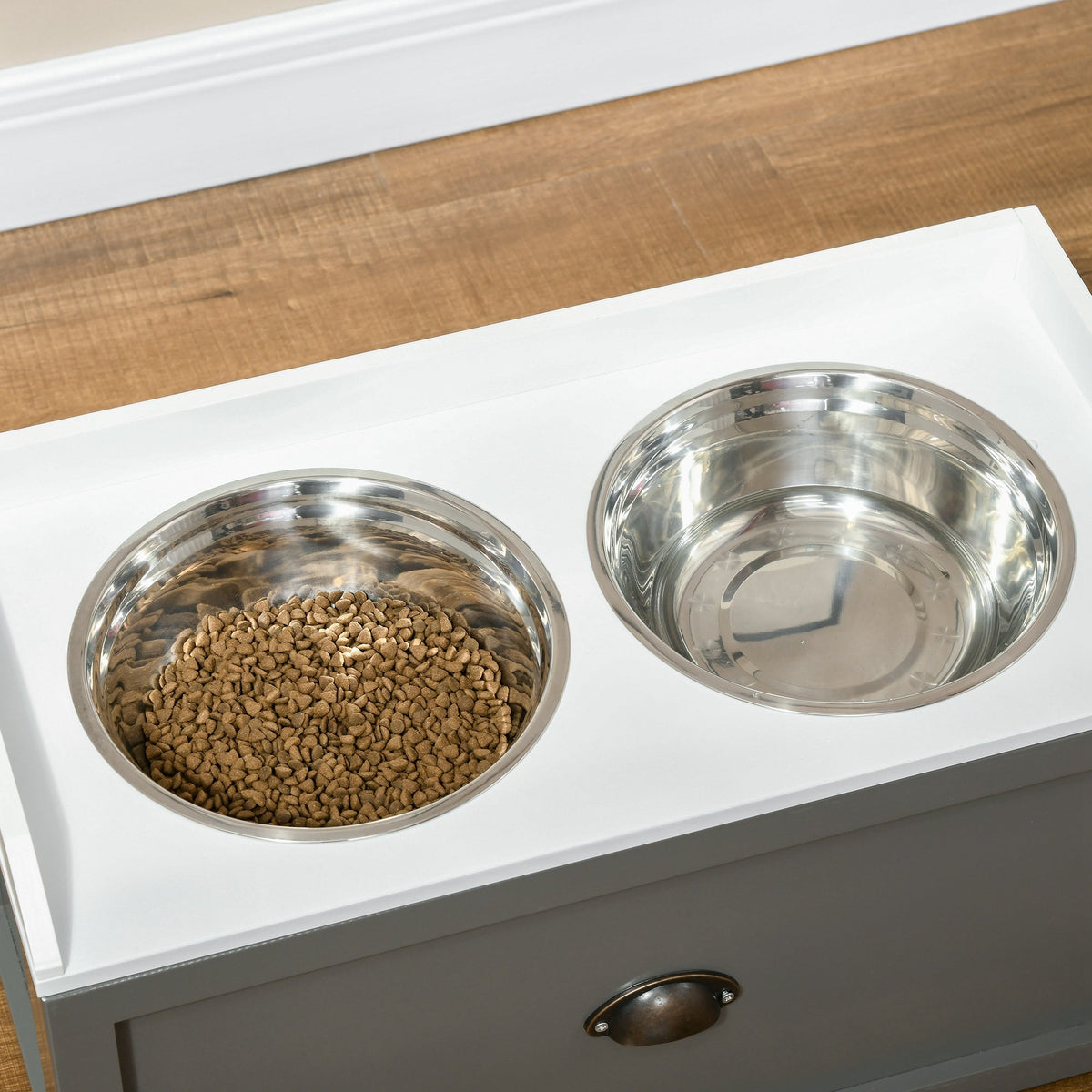 PawNora Elevated Dog Feeder – 2 Stainless Steel Bowls with Storage Drawer