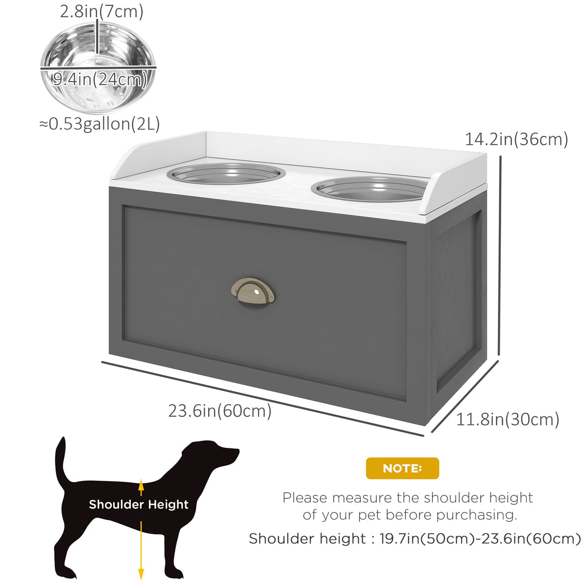 PawNora Elevated Dog Feeder – 2 Stainless Steel Bowls with Storage Drawer