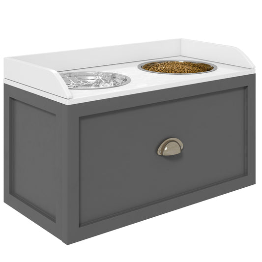 PawNora Elevated Dog Feeder – 2 Stainless Steel Bowls with Storage Drawer