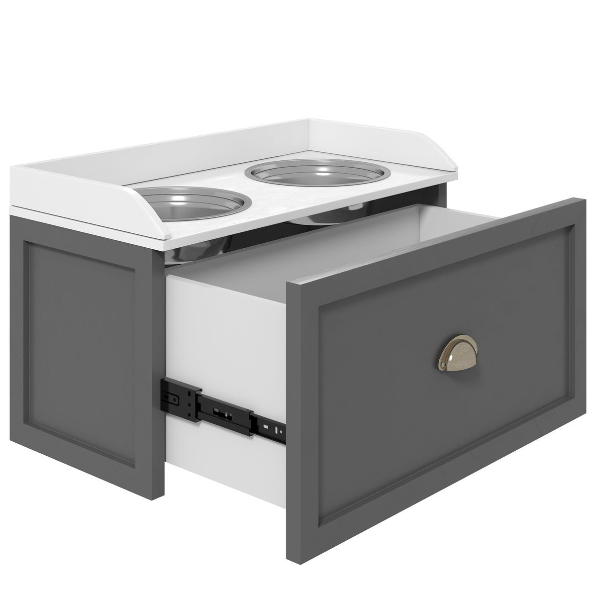 PawNora Elevated Dog Feeder – 2 Stainless Steel Bowls with Storage Drawer