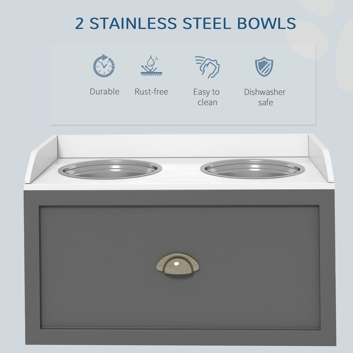 PawNora Elevated Dog Feeder – 2 Stainless Steel Bowls with Storage Drawer