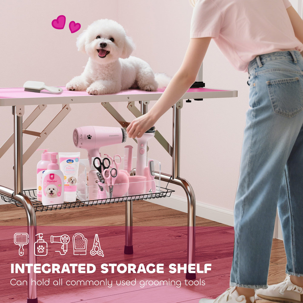 PawNora Adjustable Dog Grooming Table – Non-Slip Surface with Storage Tray