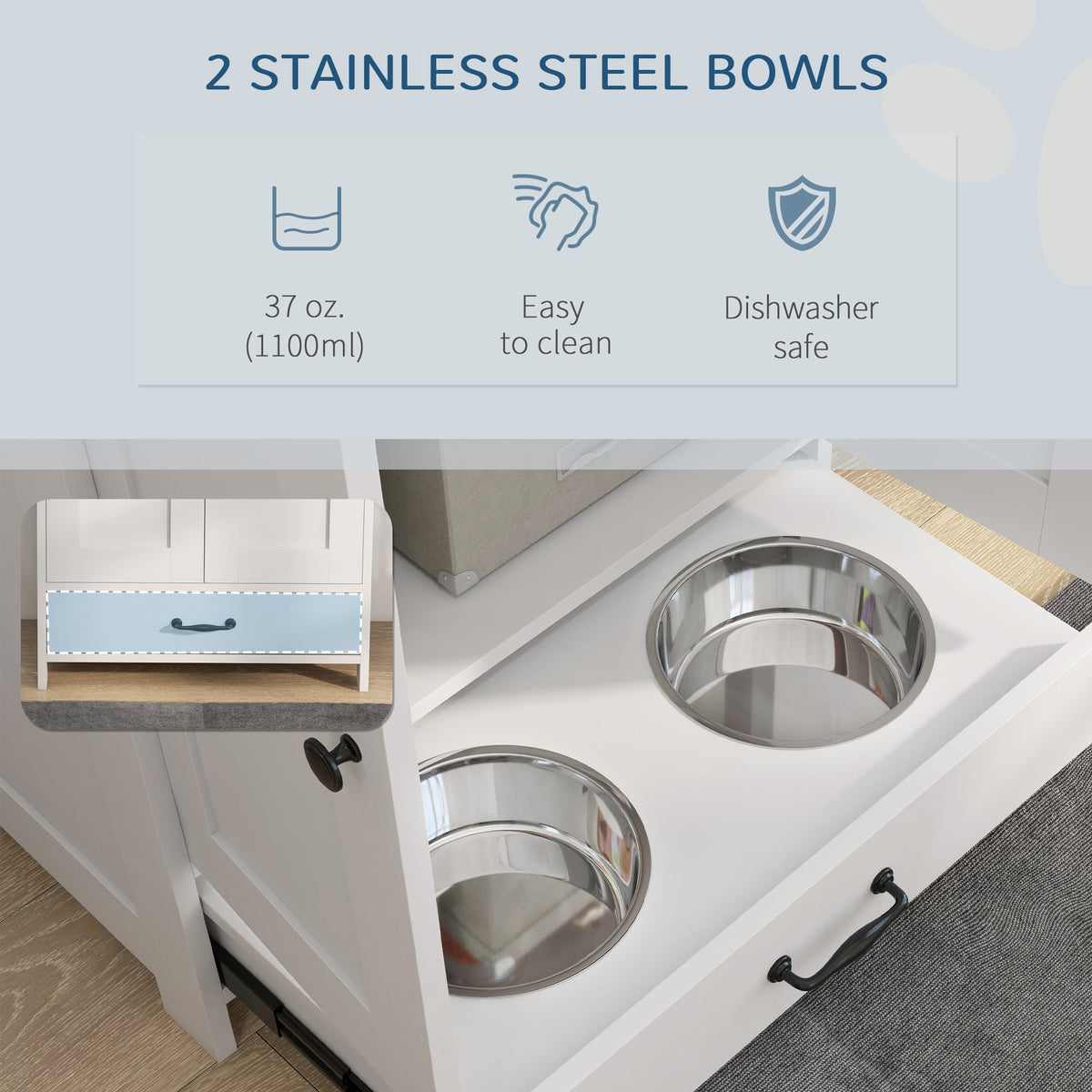 PawNora Dog Feeding Station – Hidden Bowls with Food Storage Cabinet