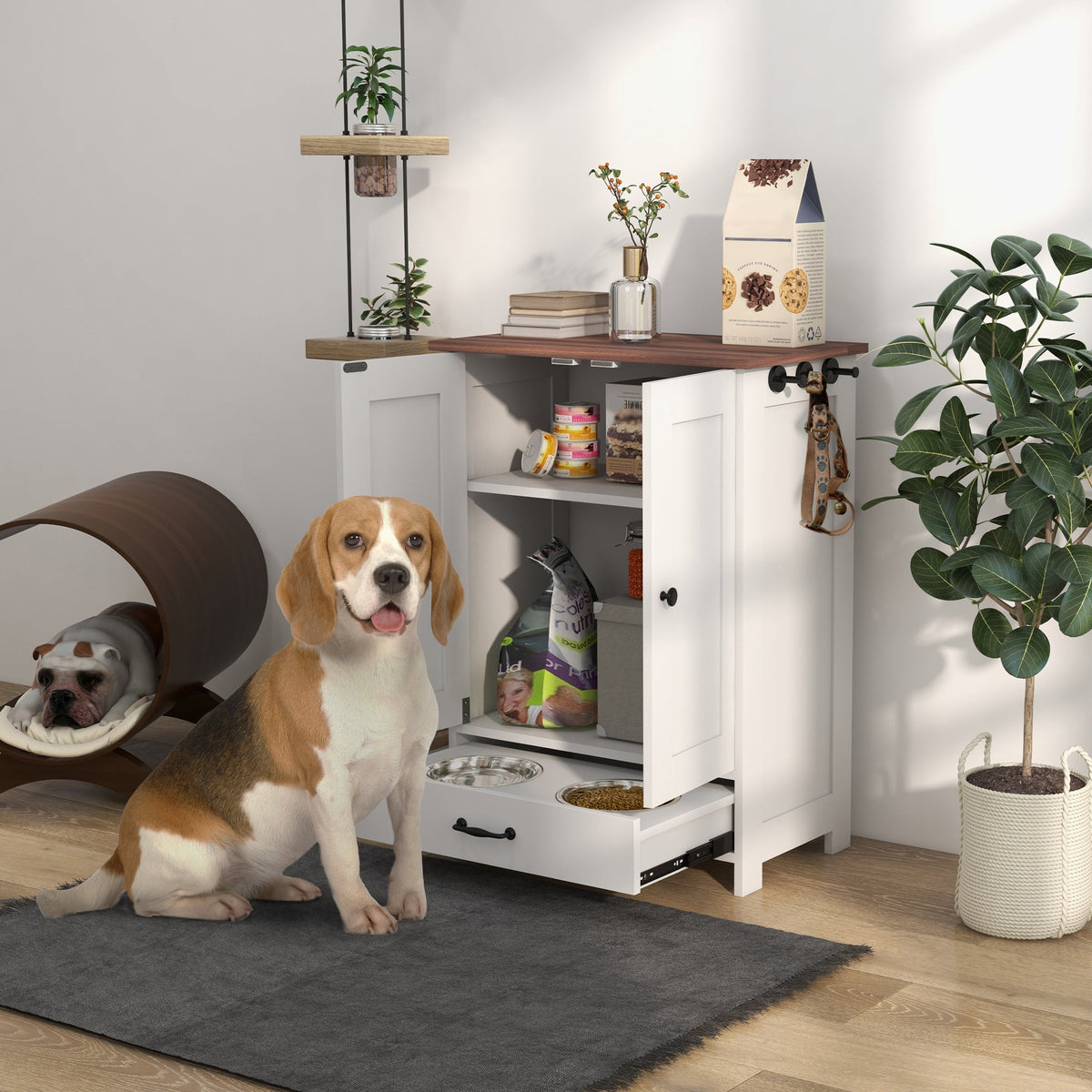 PawNora Dog Feeding Station – Hidden Bowls with Food Storage Cabinet