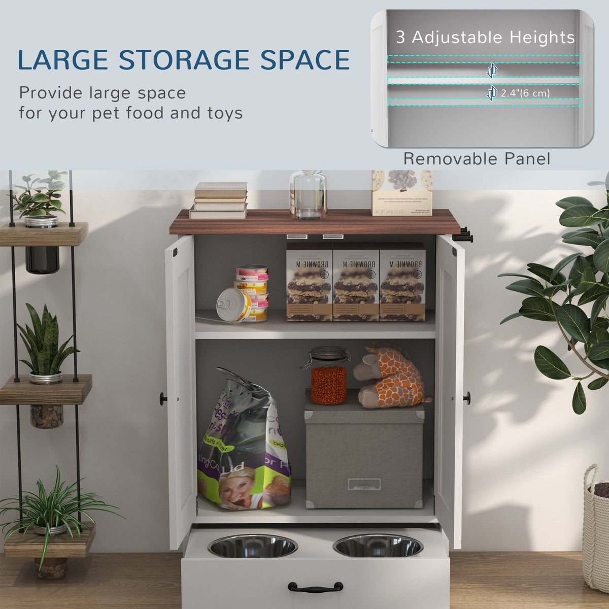 PawNora Dog Feeding Station – Hidden Bowls with Food Storage Cabinet