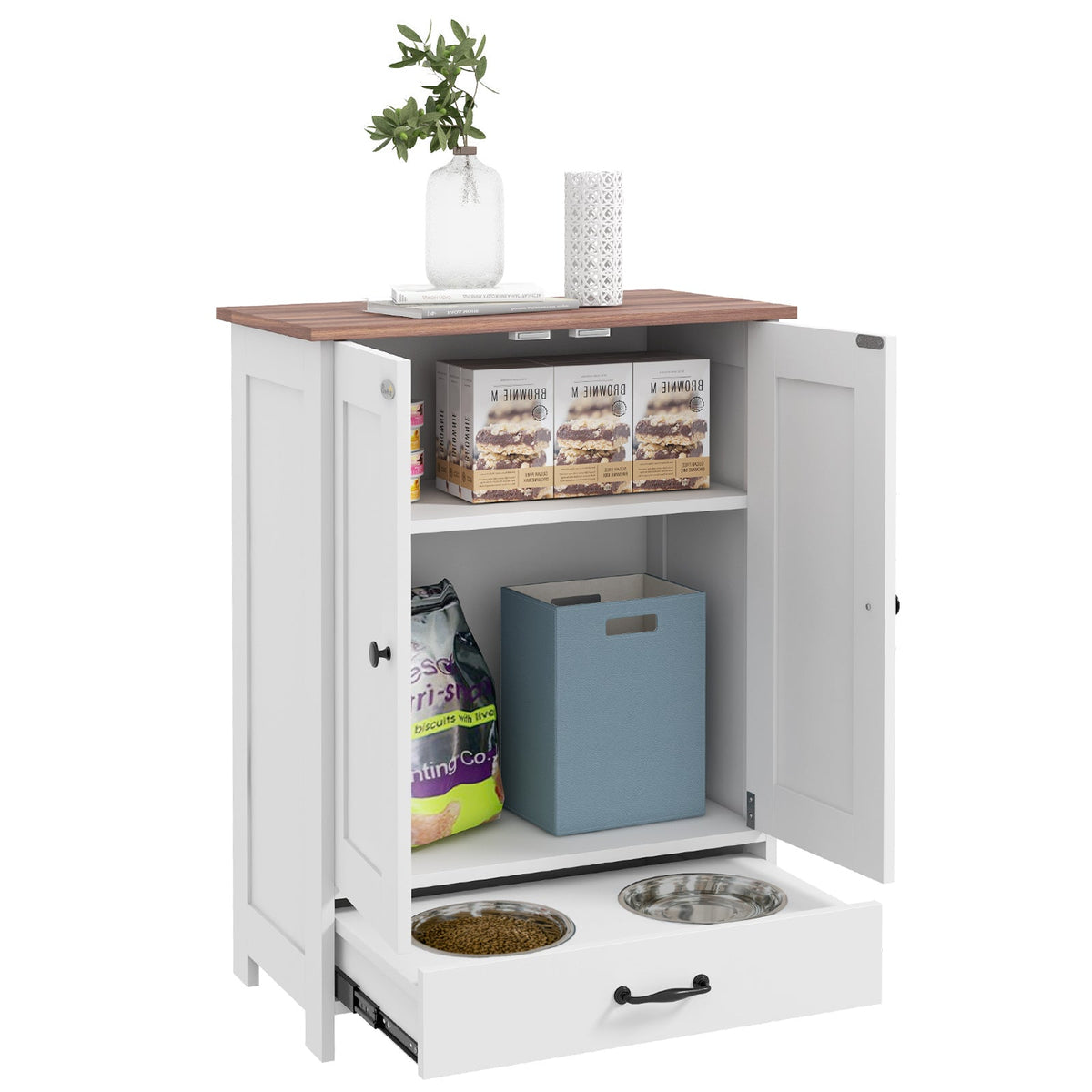 PawNora Dog Feeding Station – Hidden Bowls with Food Storage Cabinet