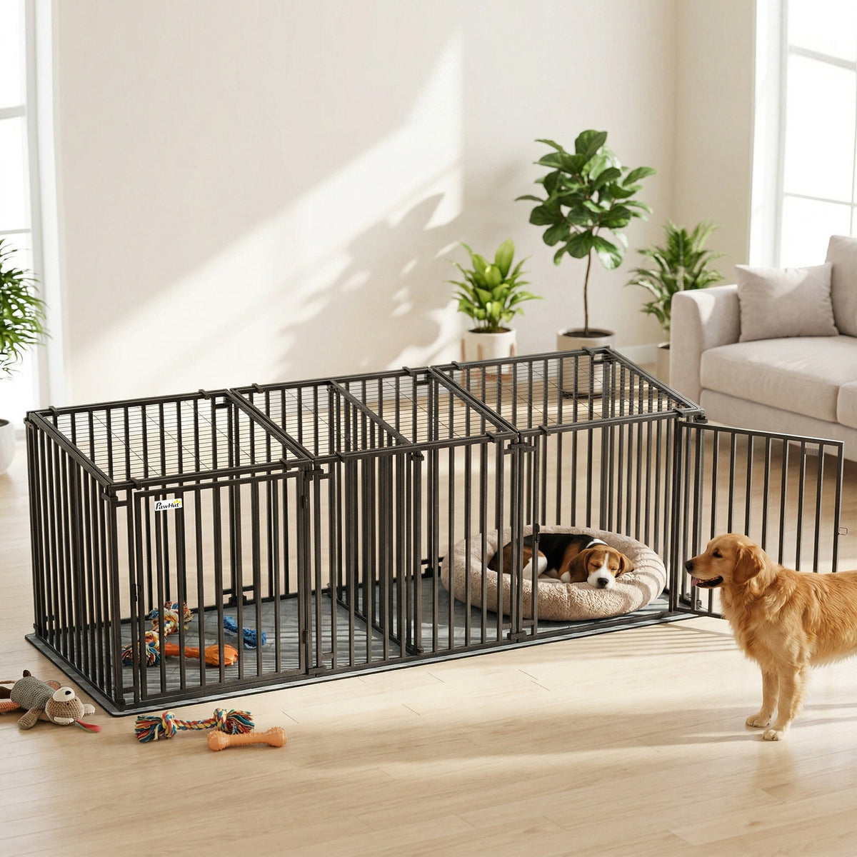 PawNora XL Heavy-Duty Dog Crate – Modular Steel Kennel with Divider