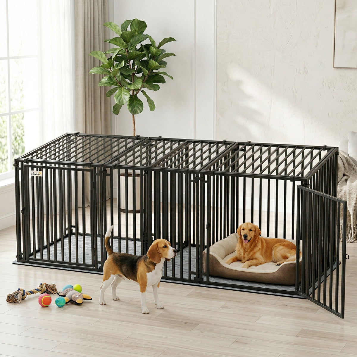 PawNora XL Heavy-Duty Dog Crate – Modular Steel Kennel with Divider