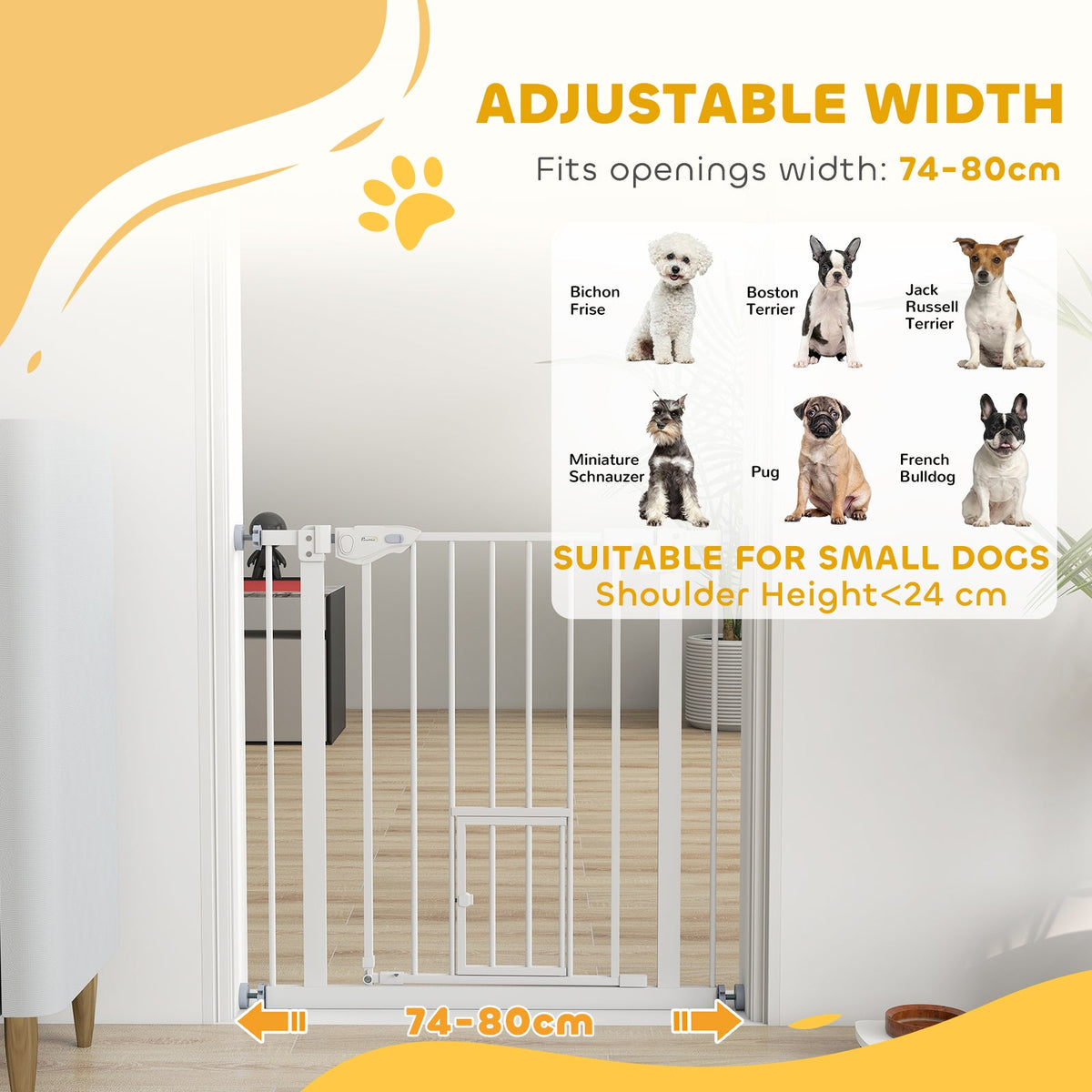 PawNora Steel Pet Gate – Auto-Close Dog Gate with Small Pet Door
